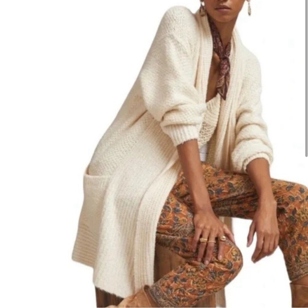 PILCRO x ANTHROPOLOGIE Cream Cozy Knit Longline Cardigan Sweater